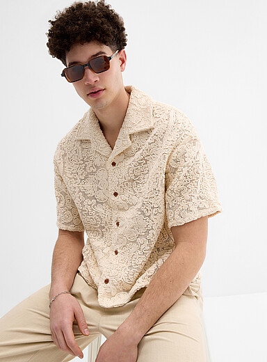 Honor The Gift: La chemise carr&eacute;e dentelle brod&eacute;e Blanc cass&eacute; pour homme