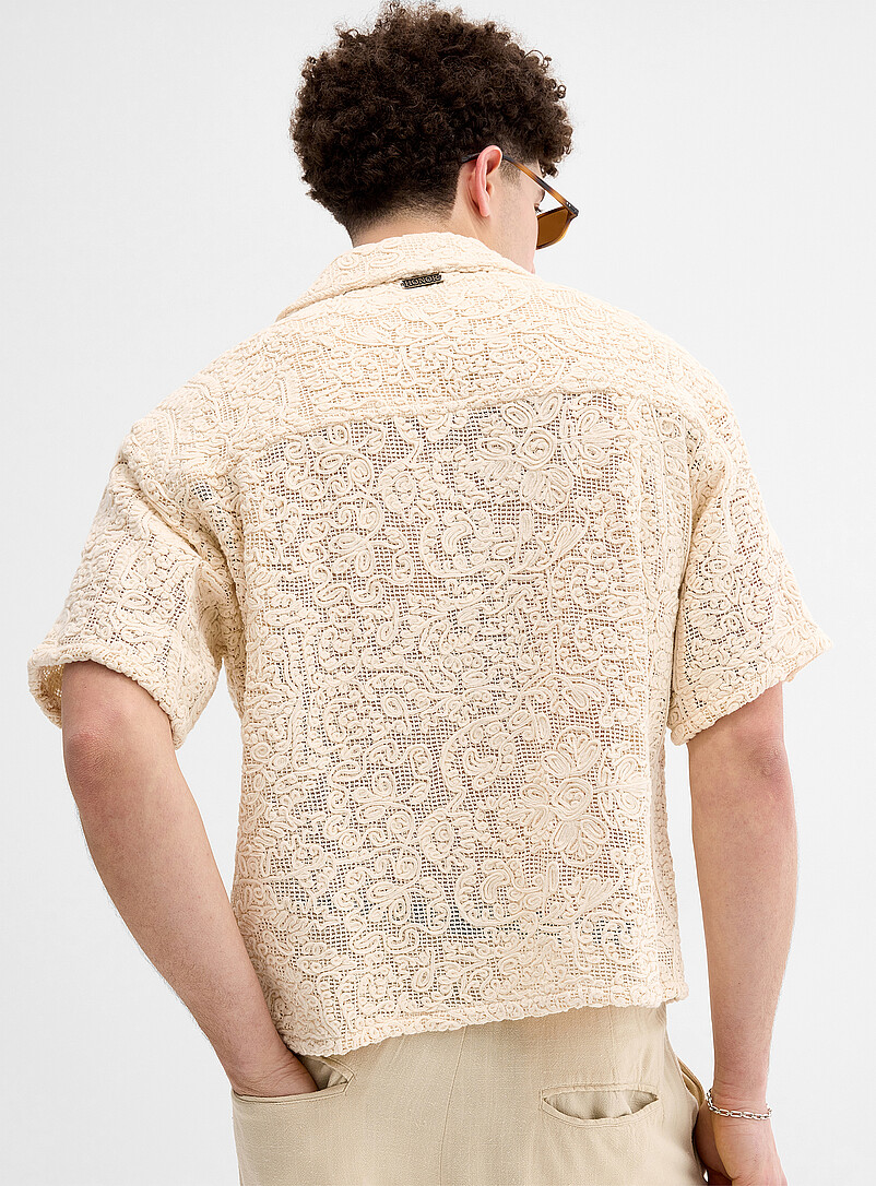 Honor The Gift Off White Embroidered lace boxy shirt for men