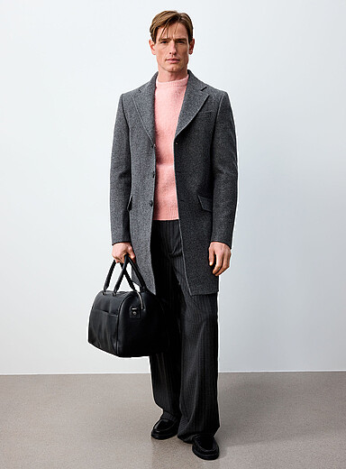 Le 31 Grey Pure wool felted overcoat <b>Exclusive collection from Portugal</b> for men