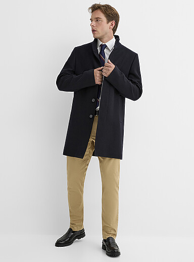 Le 31 Navy/Midnight Blue Stand-collar 100% wool coat <b>Exclusive collection from Portugal</b> for men