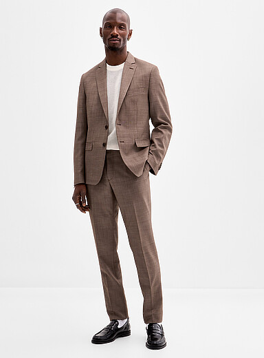 Le 31: Le complet chambray cortado Tissu de laine sign&eacute; Marzotto <b>Coupe Stockholm - Ajust&eacute;e</b> Taupe pour homme