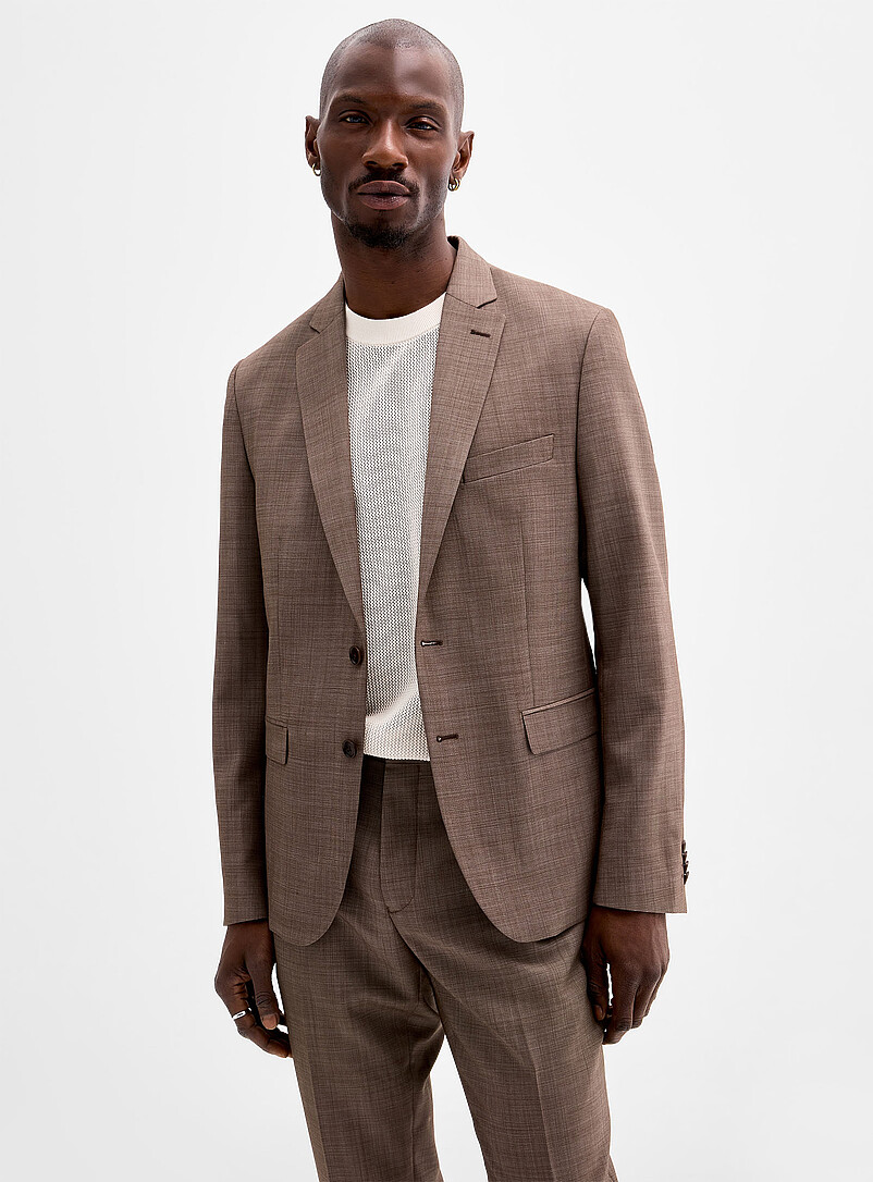 Le 31: Le complet chambray cortado Tissu de laine sign&eacute; Marzotto <b>Coupe Stockholm - Ajust&eacute;e</b> Taupe pour homme