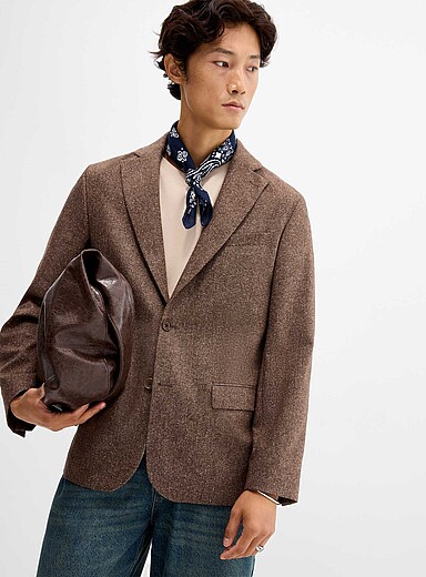 Donegal hazelnut blazer Wool-blend weave by Marzotto <b>Paris Fit - Relaxed</b>