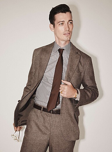 Hazelnut Donegal blazer Wool-blend weave by Marzotto <b>Paris Fit - Relaxed</b>
