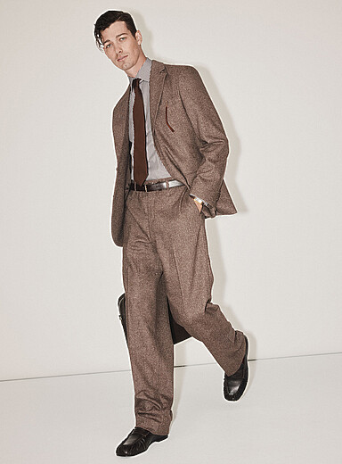 Le 31 Brown Donegal hazelnut pant Wool-blend weave by Marzotto <b>Paris fit - High rise & relaxed</b> for men