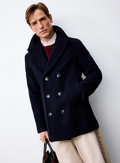 Le 31 Navy/Midnight Blue Pure wool minimalist peacoat for men