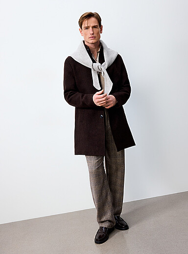Le 31 Chocolate/Espresso Casentino pure wool chocolate overcoat for men