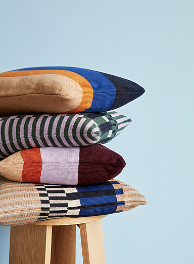 Colourful stripes knit cushion