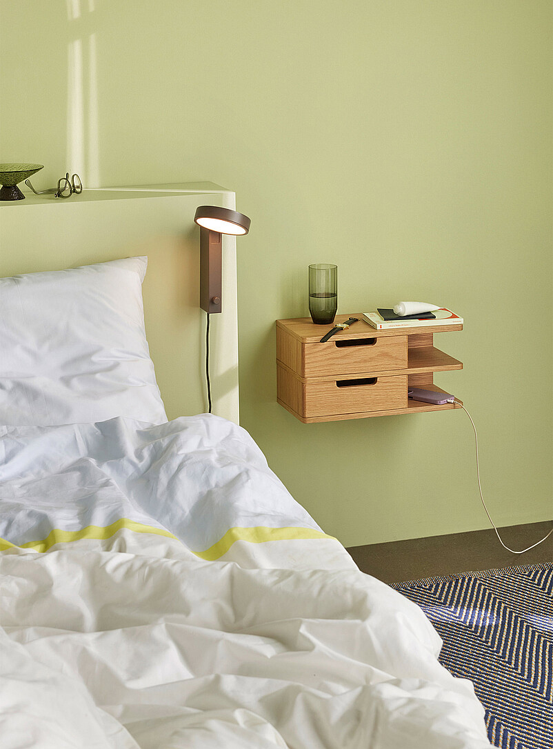 Natural wood open wall shelf/bedside table product image (primary)