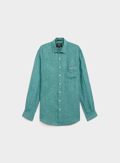 Rodd & Gunn Turquoise Pure linen colourful shirt <b>Sports fit</b> for men