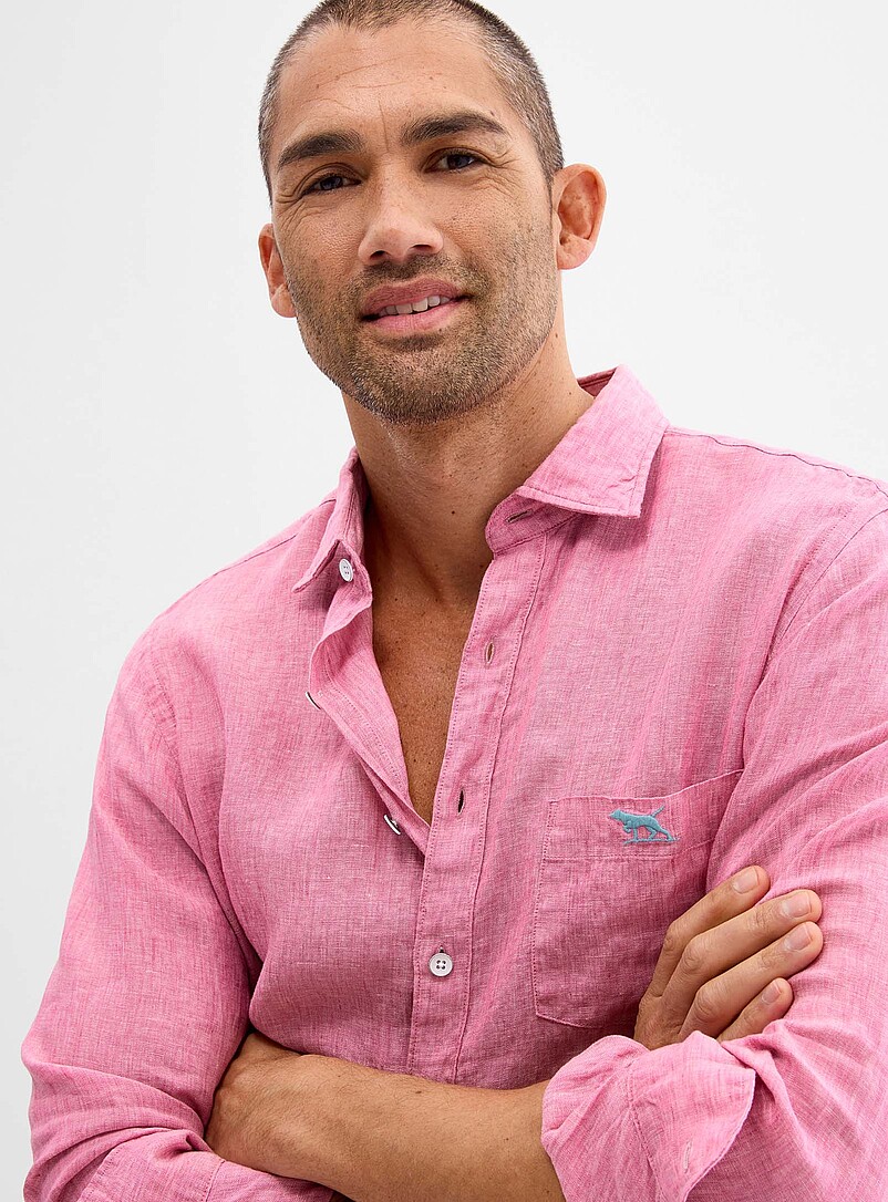 Rodd & Gunn Pink Pure linen colourful shirt <b>Sports fit</b> for men