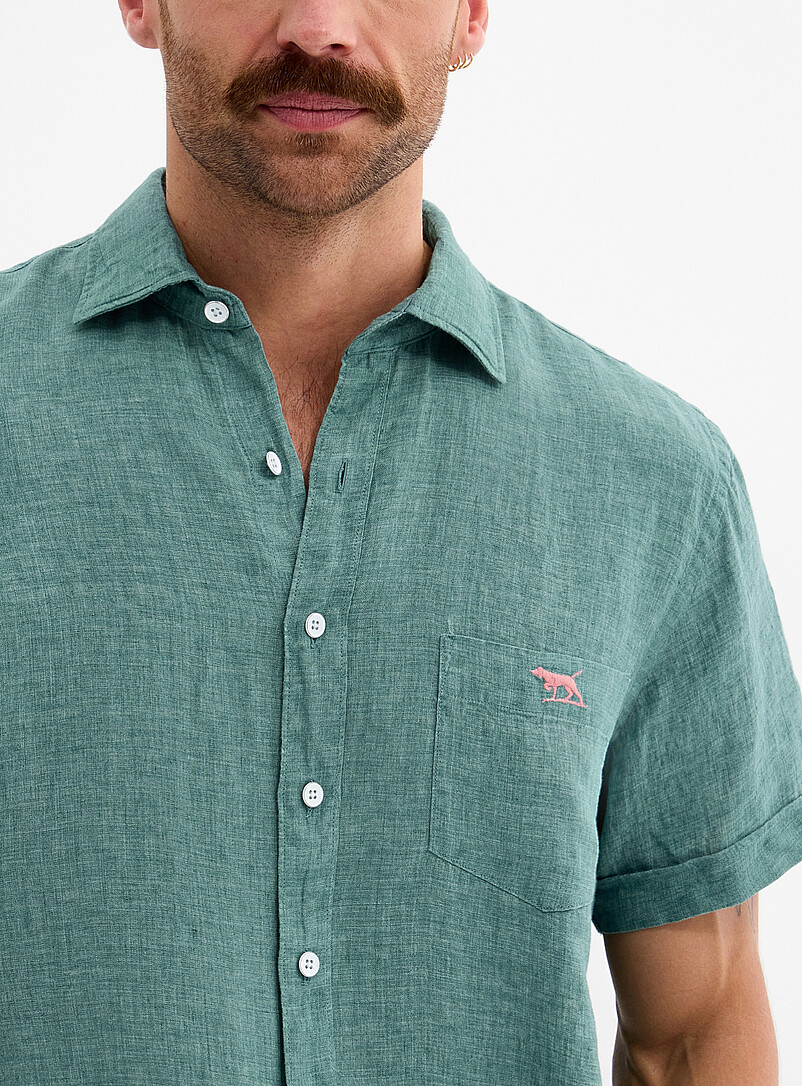Rodd & Gunn Green Chambray-like pure linen shirt <b>Sports fit</b> for men