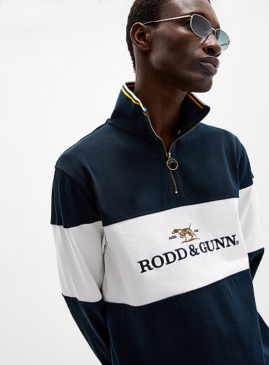 Rodd & Gunn Navy Embroidered-logo block-style zip-neck sweatshirt for men