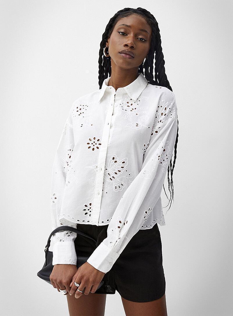 Ic&ocirc;ne White Broderie anglaise boxy-fit shirt for women