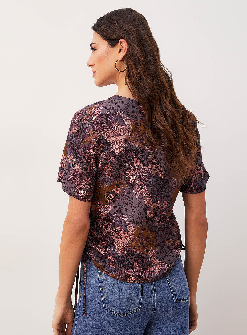 Ic&ocirc;ne: La blouse carr&eacute;e col V taille ajustable Violet pour femme