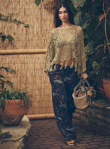 Le pantalon large imprim&eacute; taille cordon