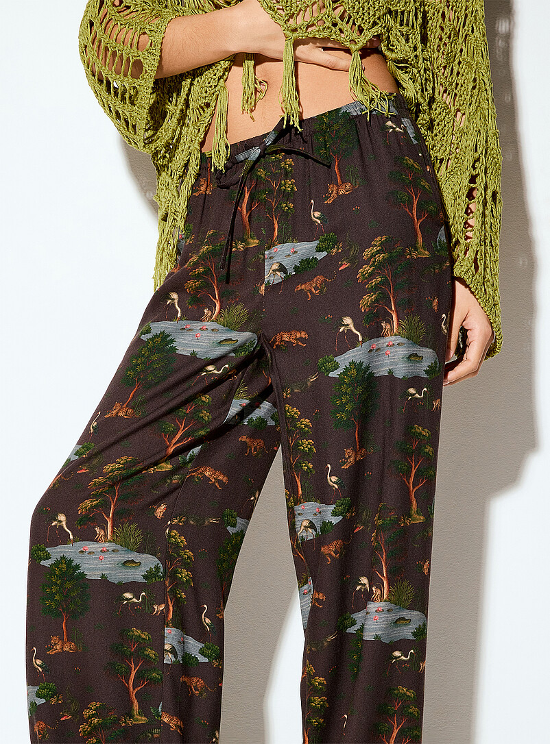 Ic&ocirc;ne Navy/Midnight Blue Printed drawstring-waist wide-leg pant for women
