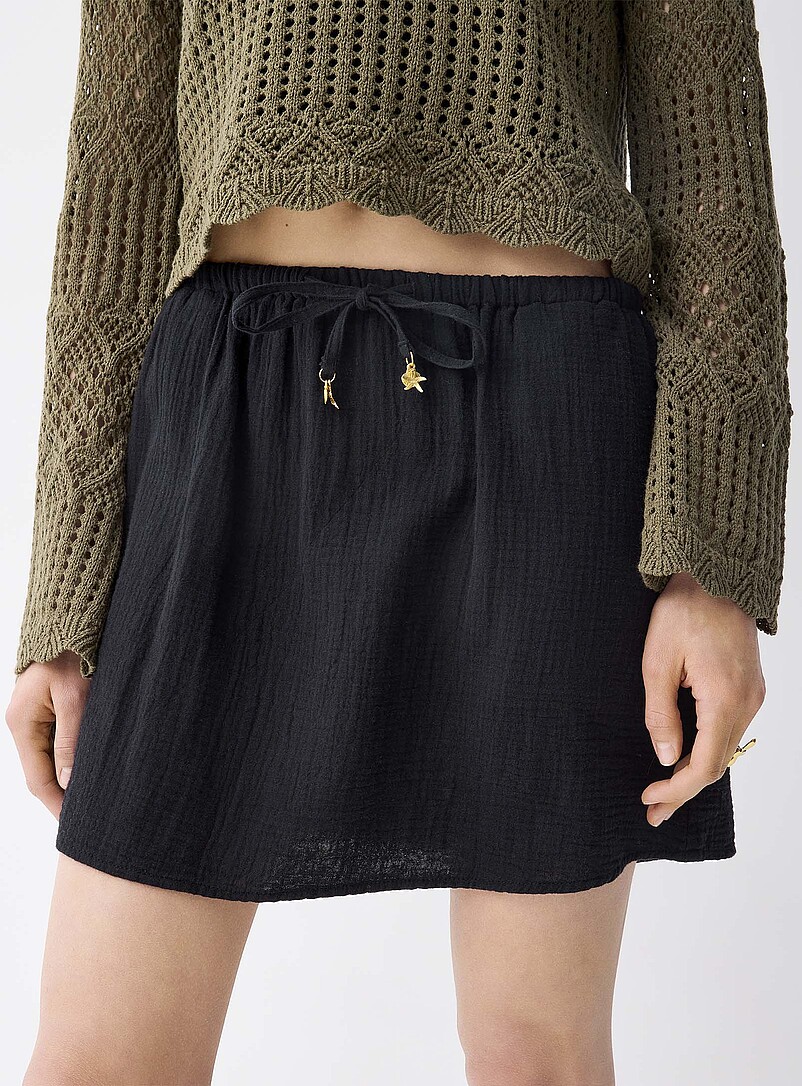 Twik: La minijupe gaze de coton bio Noir pour femme