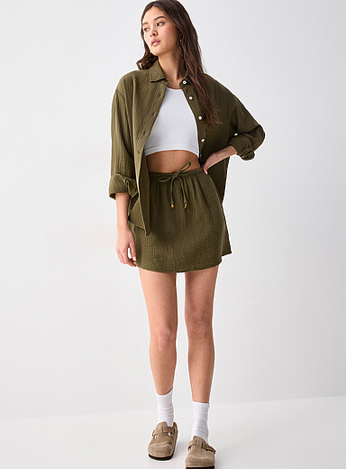 Twik Khaki/Sage/Olive Organic cotton gauze miniskirt for women