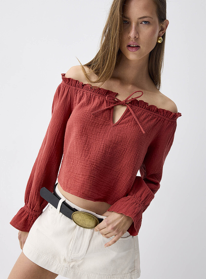Twik White Ruffled off-the-shoulder blouse for women