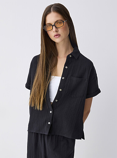 Short-sleeve organic cotton gauze shirt