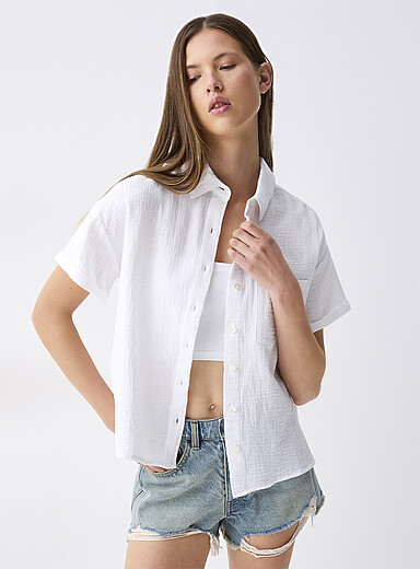 Short-sleeve organic cotton gauze shirt