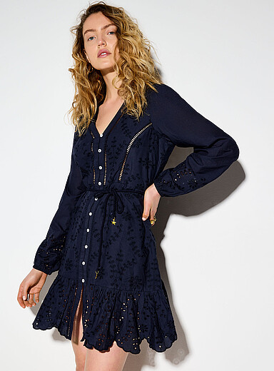 Openwork broderie anglaise belted minidress