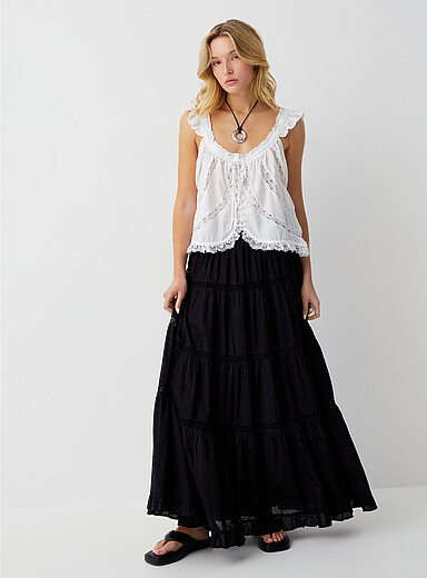 Openwork strips maxi tiered skirt