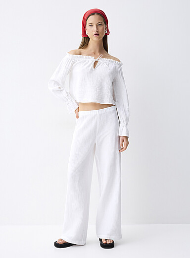 Wide-leg organic cotton gauze pant