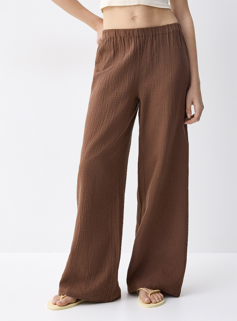 Twik Patterned Blue Wide-leg organic cotton gauze pant for women