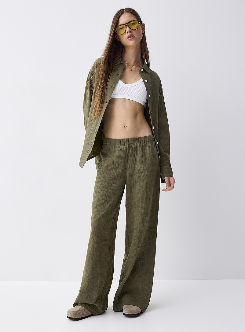 Twik: Le pantalon large gaze coton bio Bleu &agrave; motifs pour femme