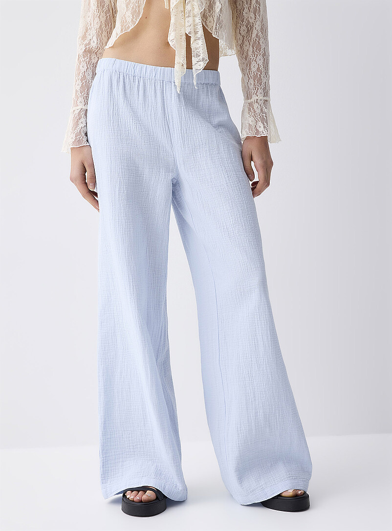 Twik Patterned Blue Wide-leg organic cotton gauze pant for women