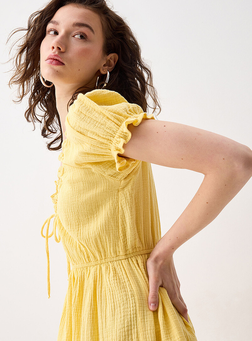 Twik: La robe &eacute;tag&eacute;e gaze coton bio Jaune ma&iuml;s - Vanille pour femme