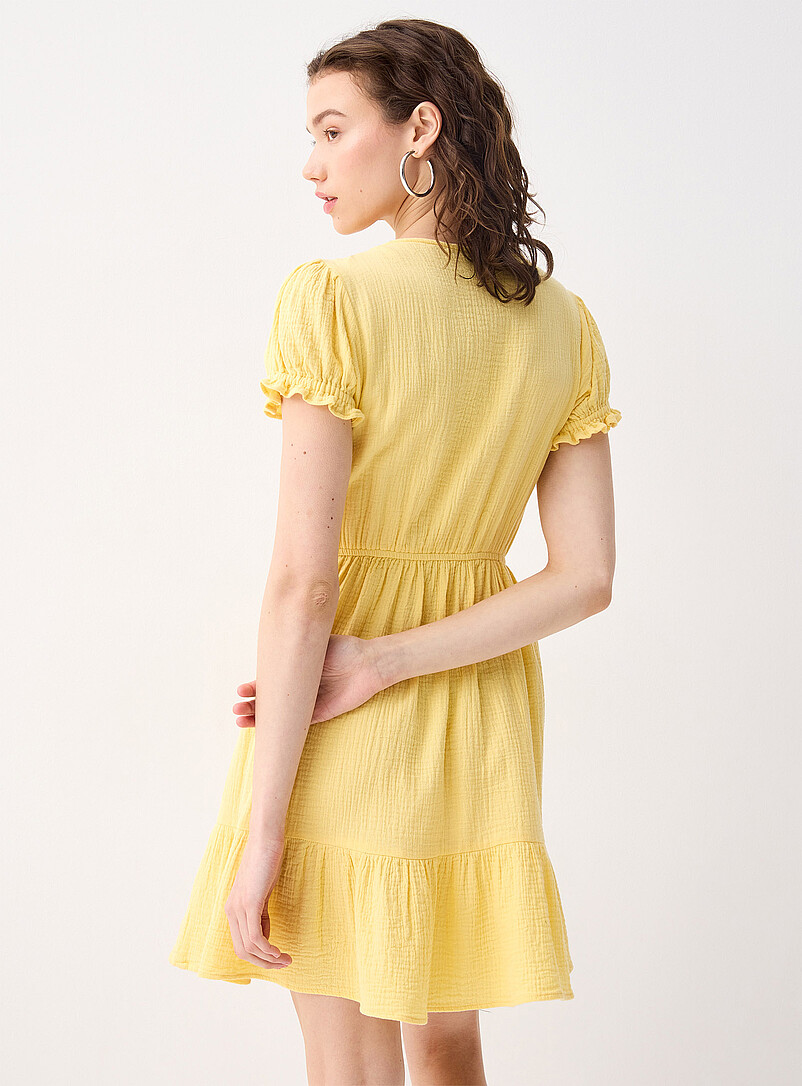 Twik: La robe &eacute;tag&eacute;e gaze coton bio Jaune ma&iuml;s - Vanille pour femme