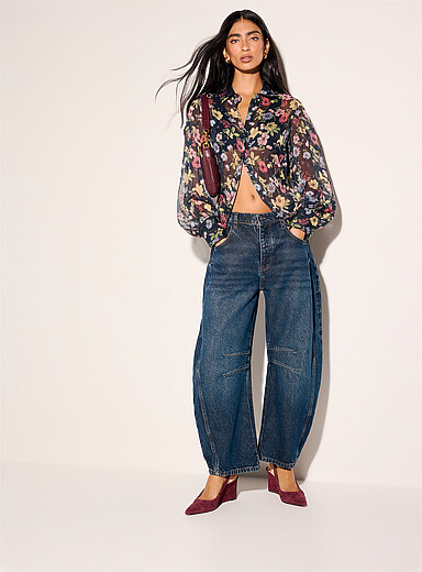 Sheer chiffon puff-sleeve blouse