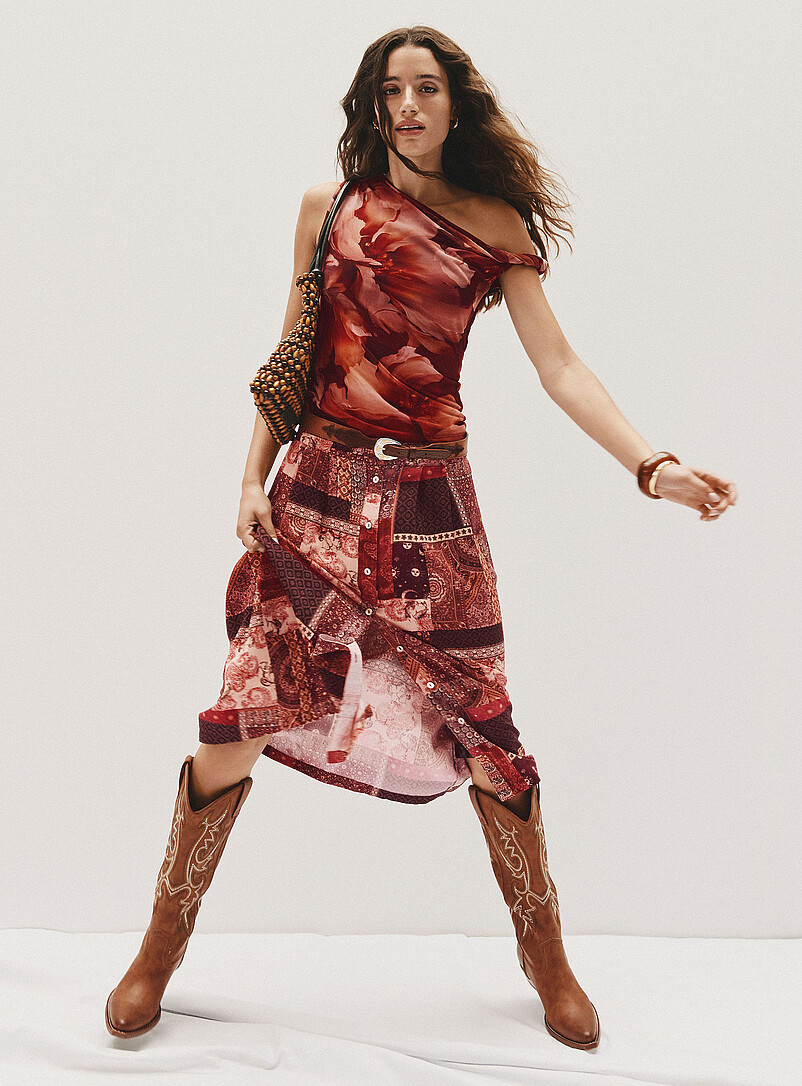 Flared Button-Front Midi Skirt