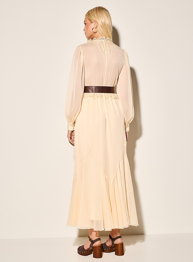 Scalloped lace sheer chiffon long dress product image 3