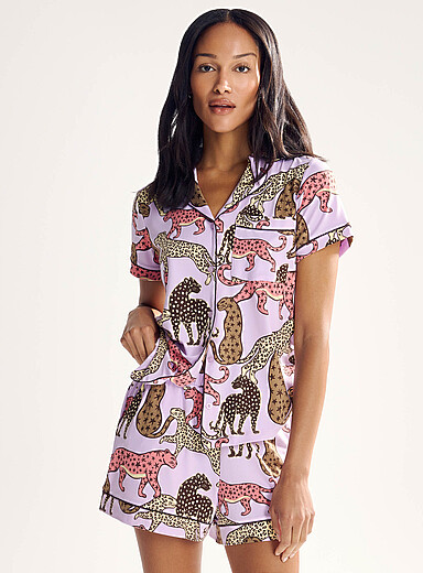 Chelsea Peers: L'ensemble pyjama ultradoux l&eacute;opards &eacute;toil&eacute;s Pourpre &agrave; motifs pour femme