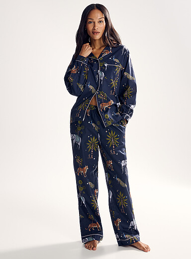 Chelsea Peers: L'ensemble pyjama popeline nuit dans la jungle Bleu &agrave; motifs pour femme