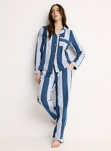 Blue stripes piped pyjama set | Chelsea Peers | | Simons