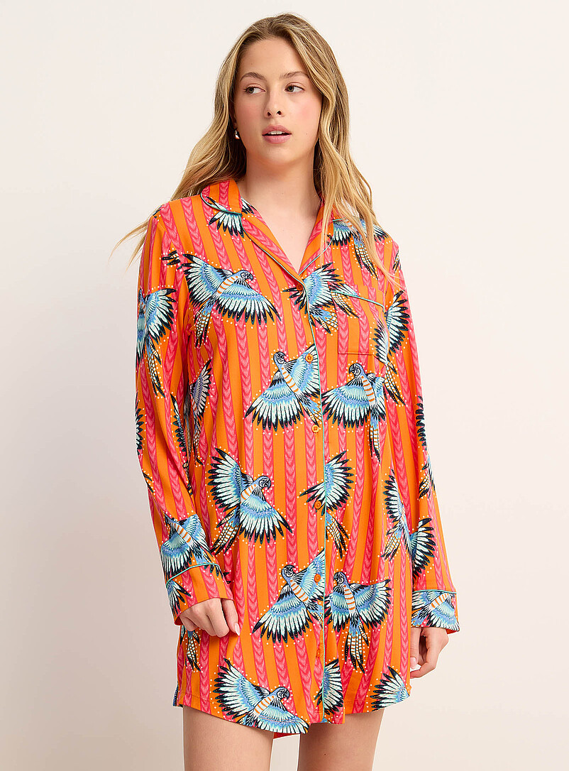 Stripes and parrots piped nightshirt product image (primary)