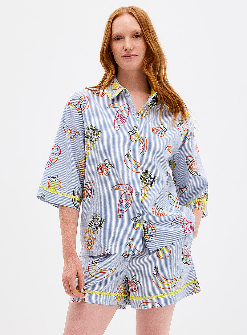 Toucans and fruit striped seersucker pyjama set product image (primary)