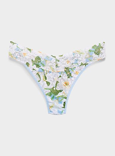 Hanky Panky Blue with Pattern Printed stretch lace thong Nylon for women