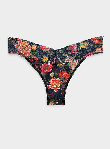 Printed stretch lace thong Nylon