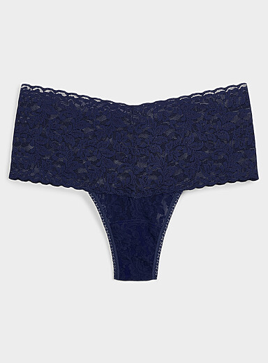 Hanky Panky Indigo/Dark Blue Stretch lace high-waist thong Nylon for women
