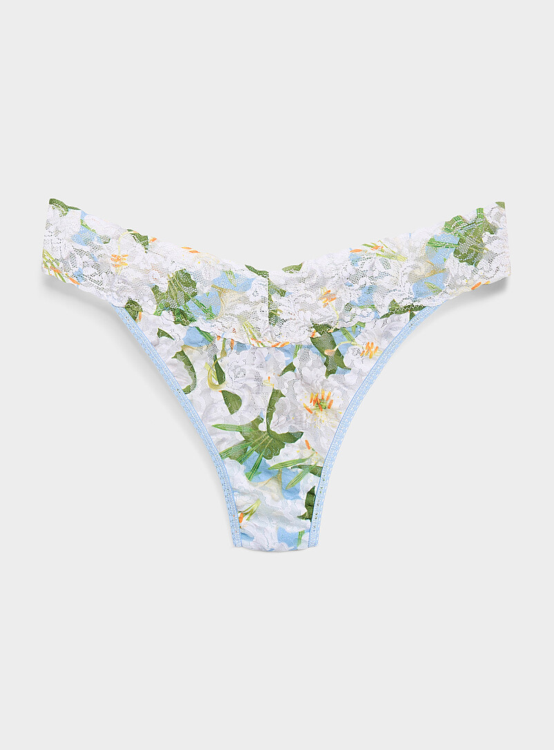 Printed stretch lace thong Nylon product image (primary)