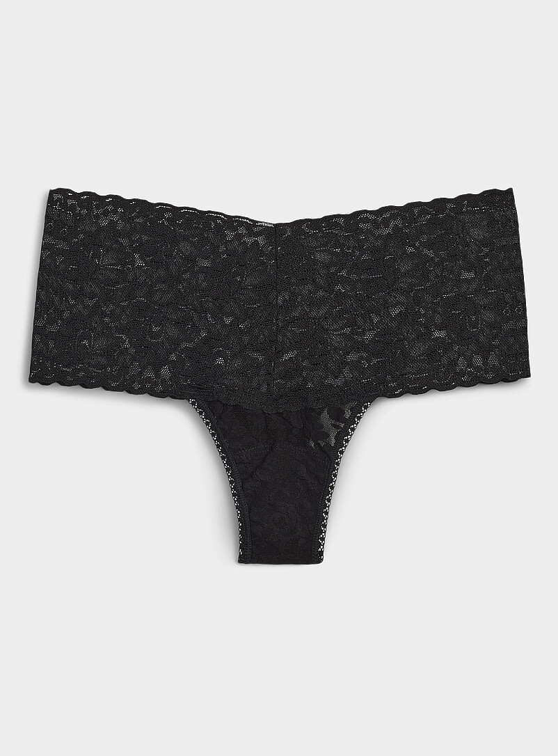 Stretch Lace High-Waist Thong Nylon