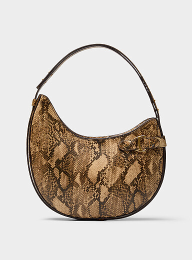 Le sac d'&eacute;paule arrondi cuir serpent Tasha