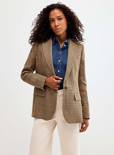 Lauren Ralph Lauren Patterned Brown Plaid linen jacket for women