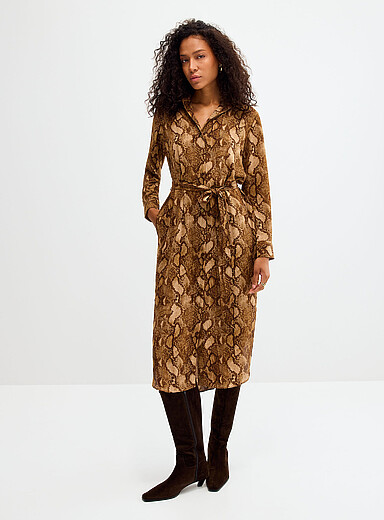 Lauren Ralph Lauren: La robe chemise chiffon serpent Brun clair pour femme